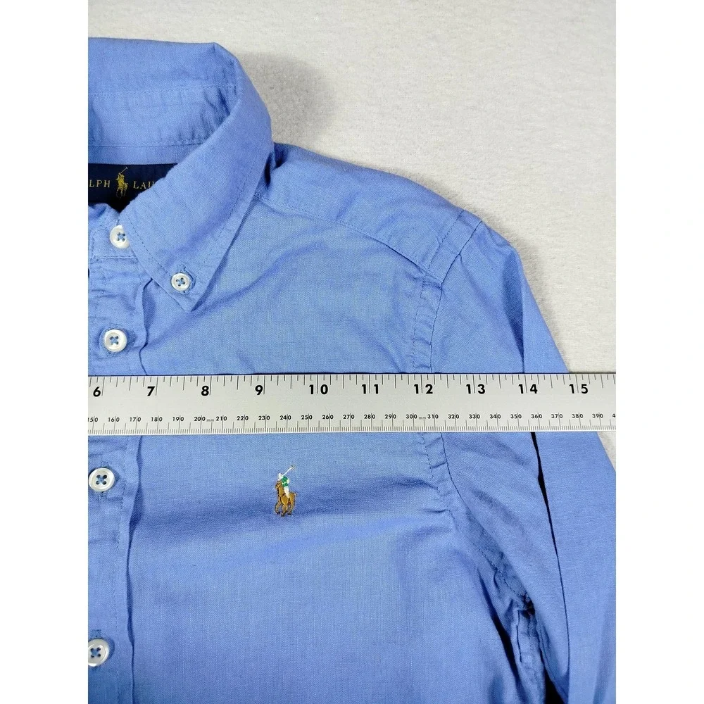 Ralph Lauren Shirt Youth Medium 10-12 Blue‎ Linen Cotton Button Down Pony Logo